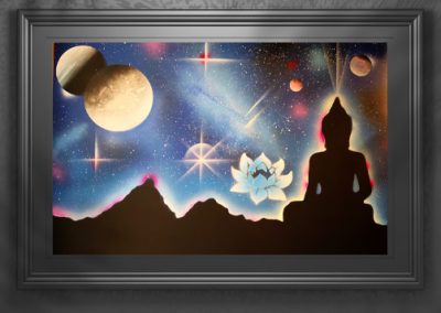Il Budda E Il Fiore Di Loto- Budda in ombra con fiore di Loto con pianeti e stelle- Wolf Art