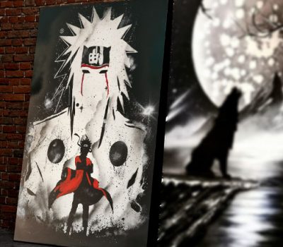 Naruto- Tela di Naruto con colore bianco nero e rosso, doppia immagine- Spray Paint Art- Wolf Art