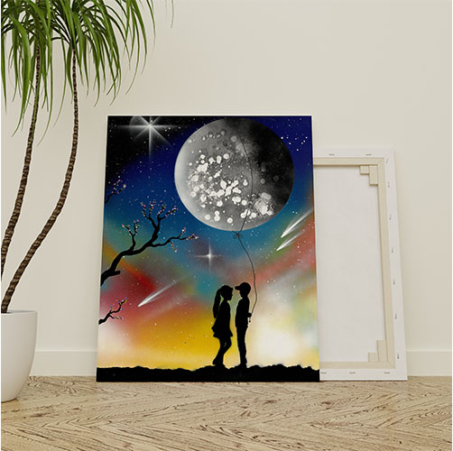 Ti Regalo La Luna- Coppia di fidanzati che tengono la Luna come fosse palloncino- Wolf Art