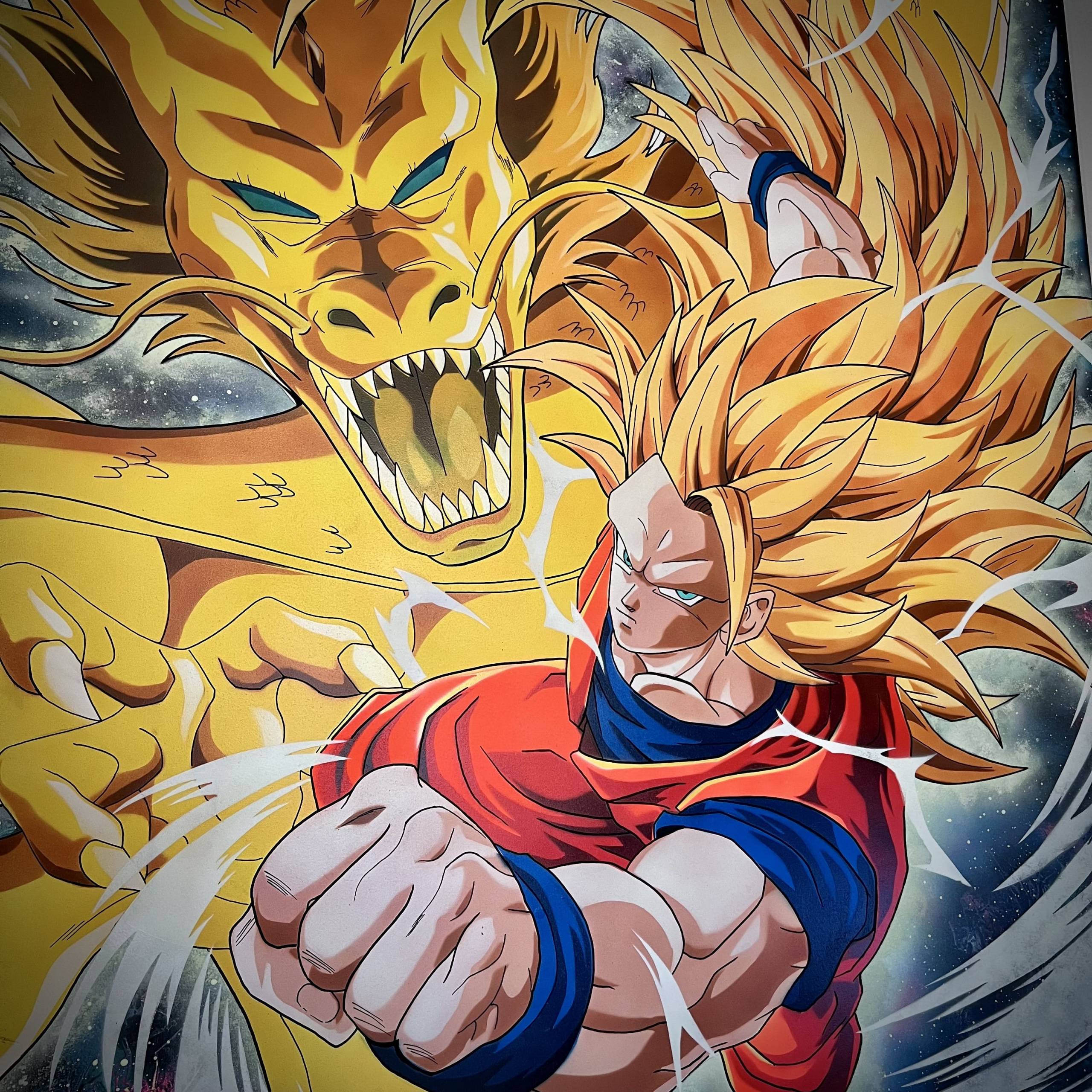 GIGA QUADRO Goku ssj3 Pugno Del Drago 100x140 - Wolf Art Private Collection - immagine 5