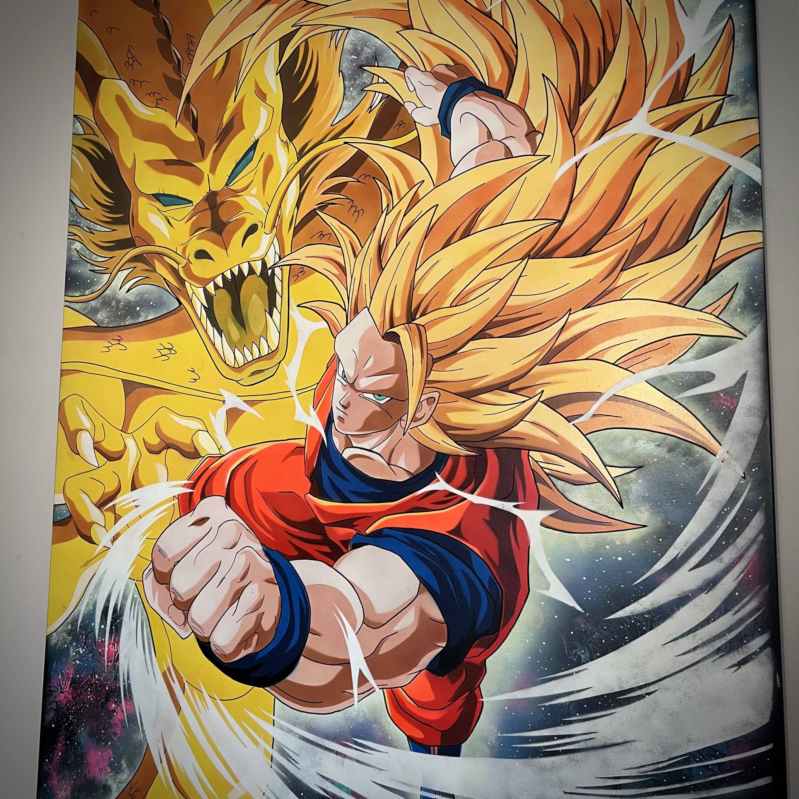 GIGA QUADRO Goku ssj3 Pugno Del Drago 100x140 - Wolf Art Private Collection - immagine 7