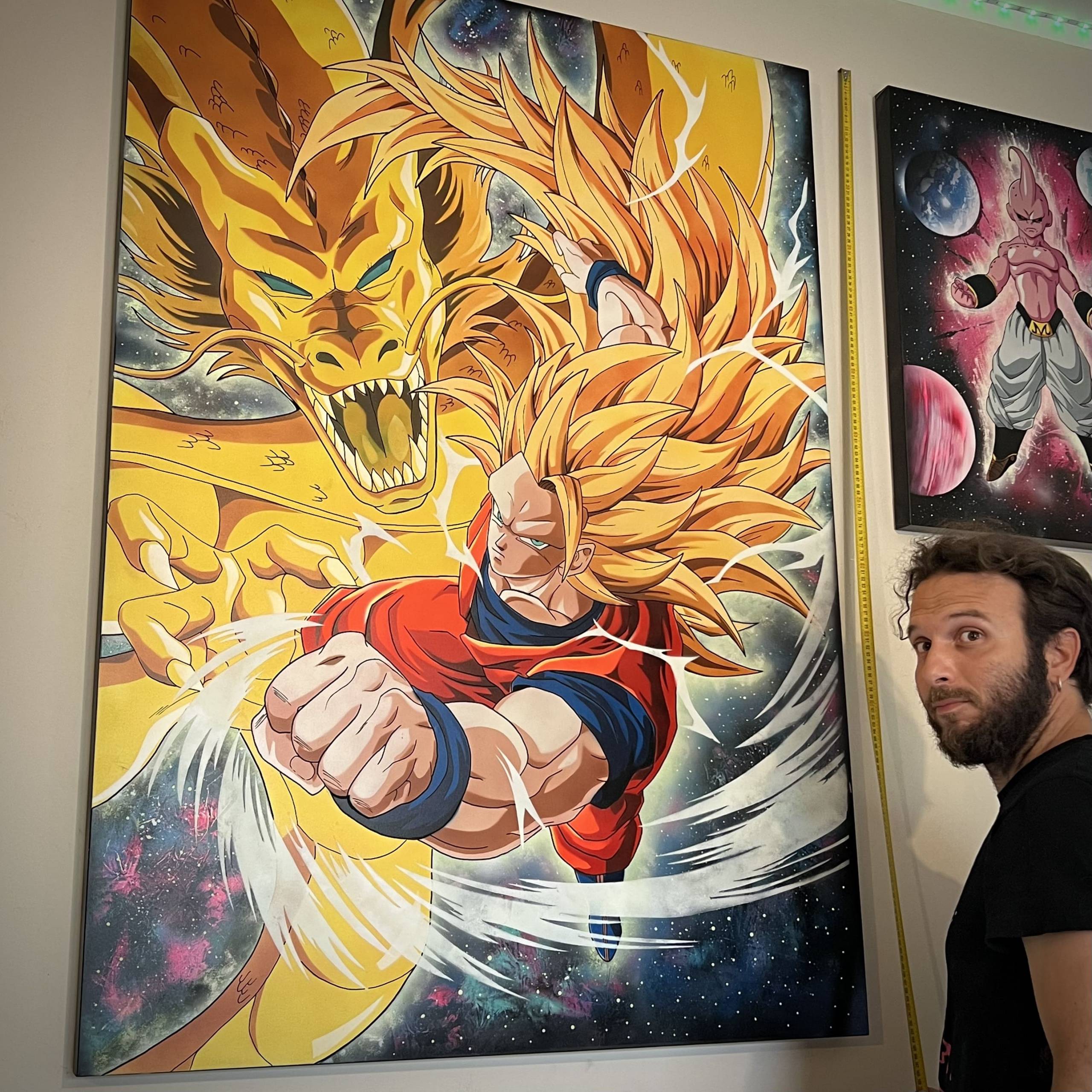GIGA QUADRO Goku ssj3 Pugno Del Drago 100x140 - Wolf Art Private Collection - immagine 3