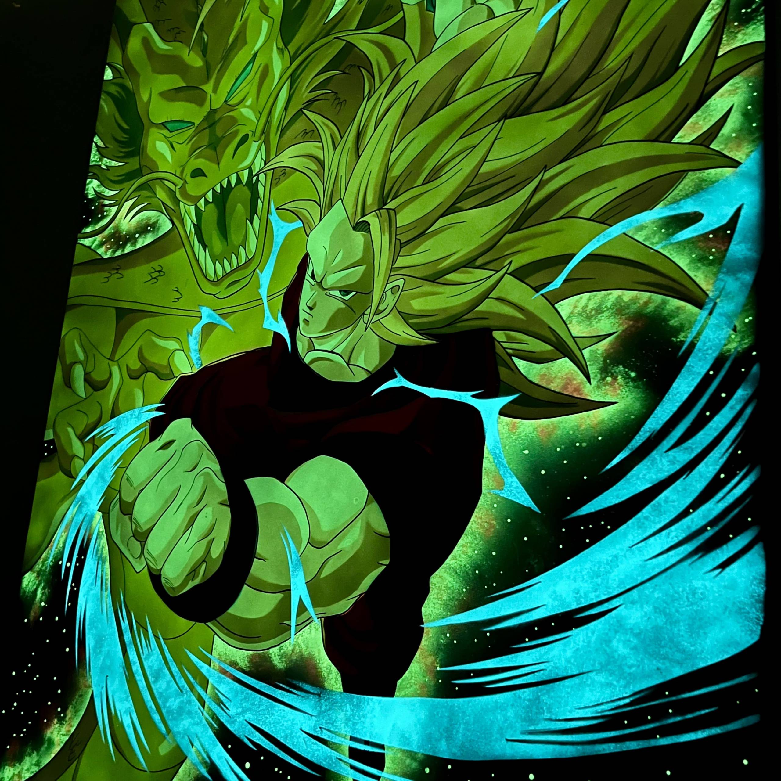 GIGA QUADRO Goku ssj3 Pugno Del Drago 100x140 - Wolf Art Private Collection - immagine 4
