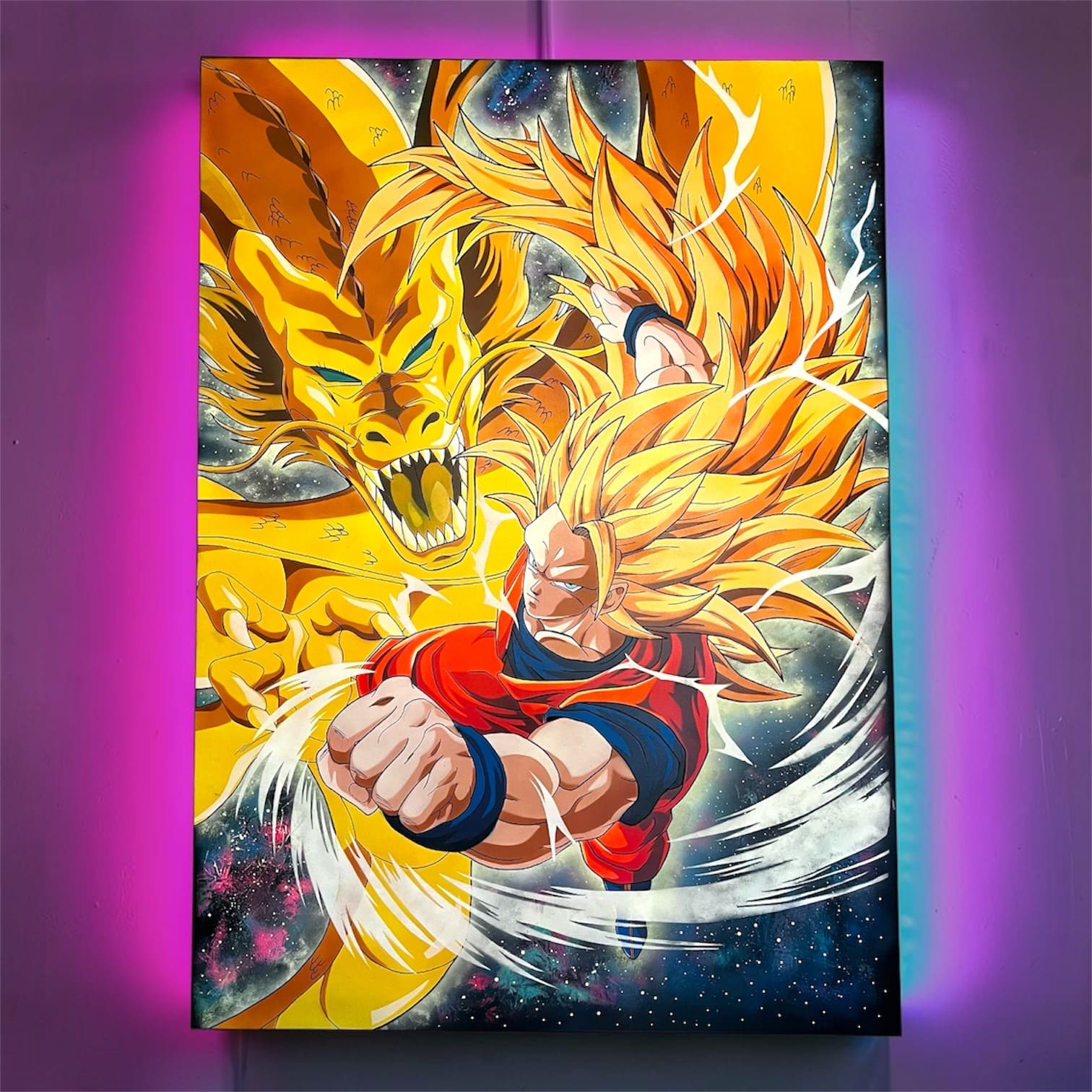 GIGA QUADRO Goku ssj3 Pugno Del Drago 100x140 - Wolf Art Private Collection